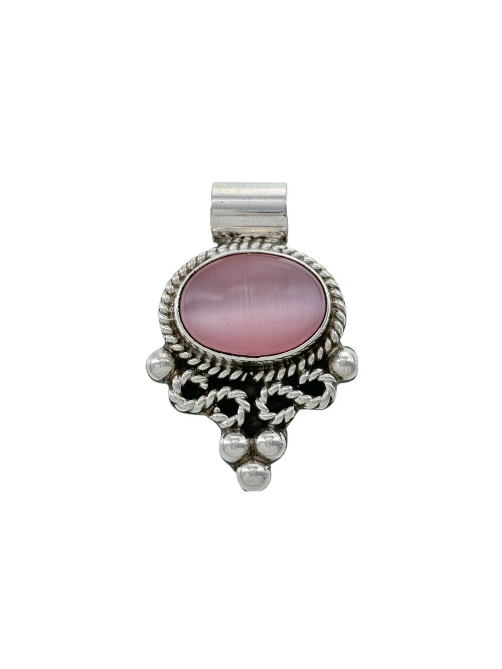 Vintage Sterling Silver 925 Pink Cat's Eye Pendant
